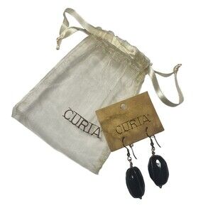 Curia Semi Precious Stone Black Dangle Hook Earrings Jewelry